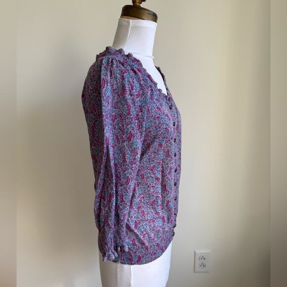 MARC BY MARC JACOBS PURPLE FLORAL 3/4 SLEEVE KNIT BUTTON DOWN MEDIUM - Picture 2 of 6